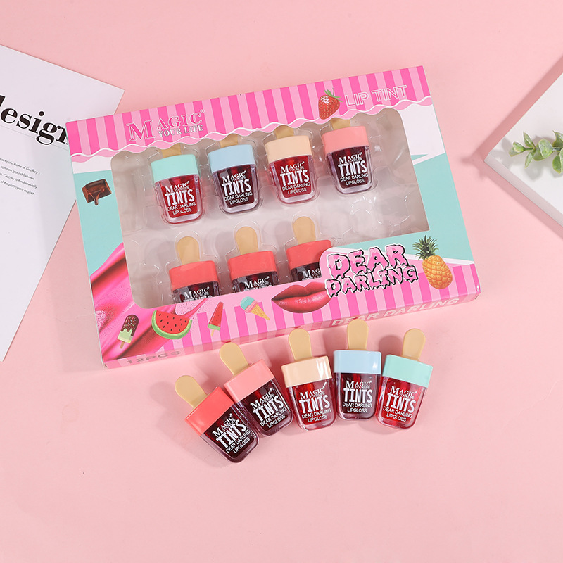 Lip Tint Korean - 韓国のフルーツリップクリーム,保湿リップクリーム,長持ち,べたつかない,リキッドリップスティック,メイクアップ,12個
