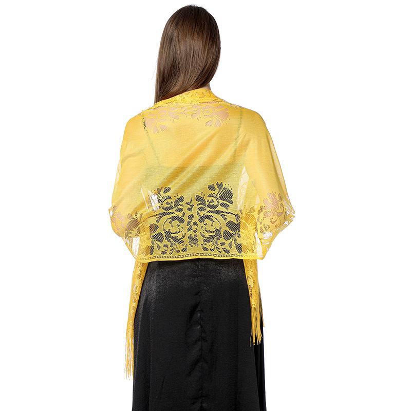 女性のための薄くて透かし彫りの花のマント、長いタッセル、日焼 - Korean Lifestyle のレビューと価格